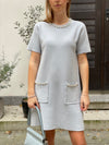 Dress with sewn beads in several colors