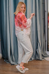 Blouse with floral print and embroidered details in several colors