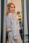 Sweater with zipper on the shoulder in multi-colored viscose mix