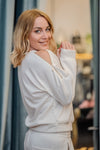 Sweater with zipper on the shoulder in multi-colored viscose mix