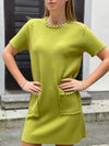 Dress with sewn beads in several colors
