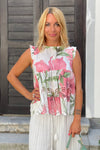 Embroidered Cotton Blouse with Floral Print