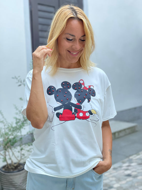 Bombažna Majica Mickey Minnie z bleščicami