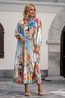 Elegantna Rebrasta Maxi Obleka s cvetličnim potiskom