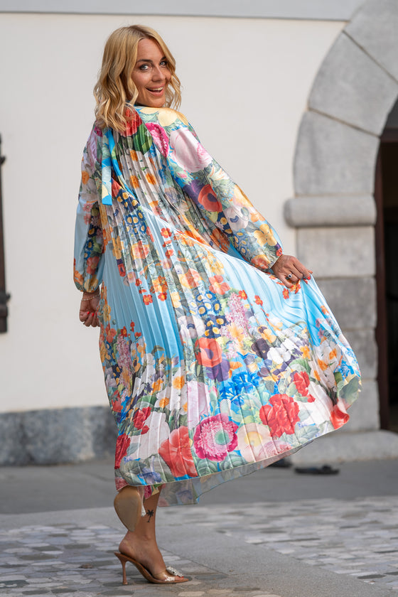 Elegantna Rebrasta Maxi Obleka s cvetličnim potiskom
