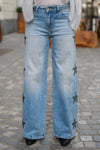 Široke Jeans Hlače z dekorativnimi zvezdami