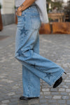 Široke Jeans Hlače z dekorativnimi zvezdami