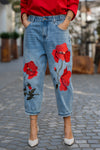 Jeans Hlače z vezenimi cvetovi Wendy Trendy