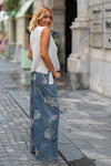 Široke Jeans Hlače z vzorcem vrtnic
