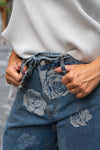Široke Jeans Hlače z vzorcem vrtnic