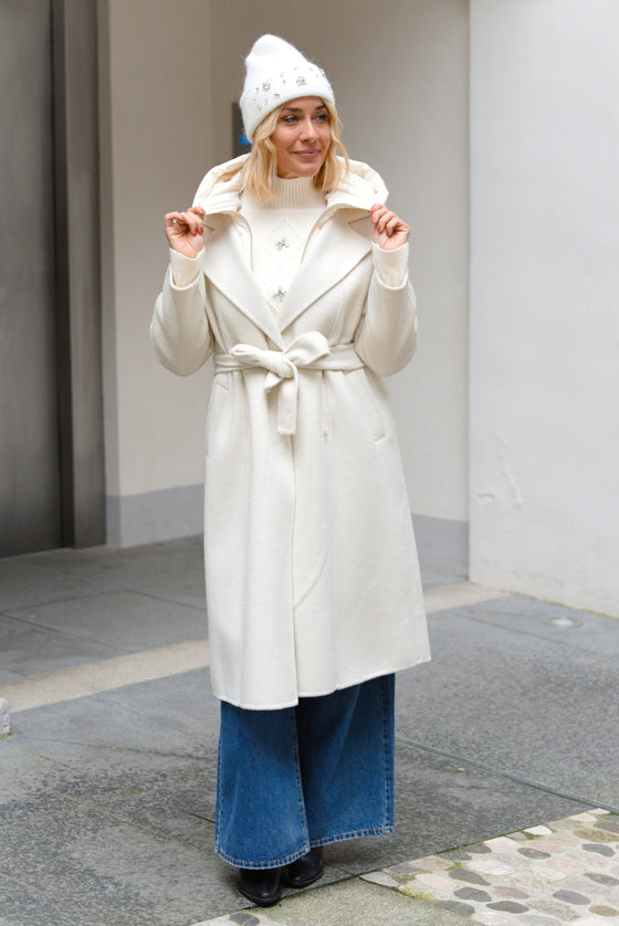 Dolg Plašč s pasom in podlogo v več barvah volnena mešanica