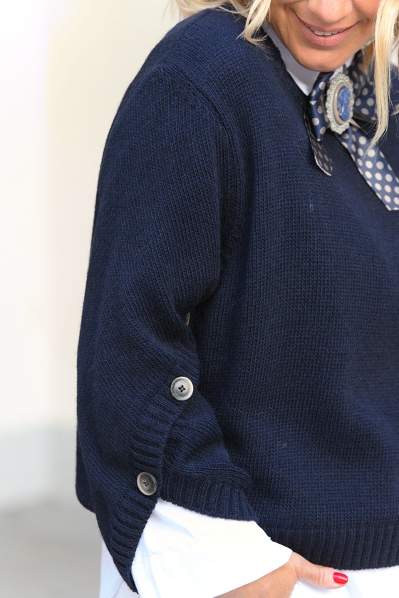 Pleten Pulover z gumbi v več barvah