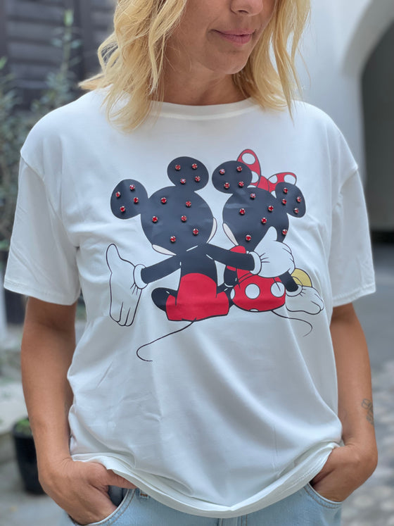 Bombažna Majica Mickey Minnie z bleščicami