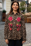 Bombažna Leopard Srajca z vezenimi cvetličnimi detajli