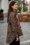 Bombažna Leopard Srajca z vezenimi cvetličnimi detajli