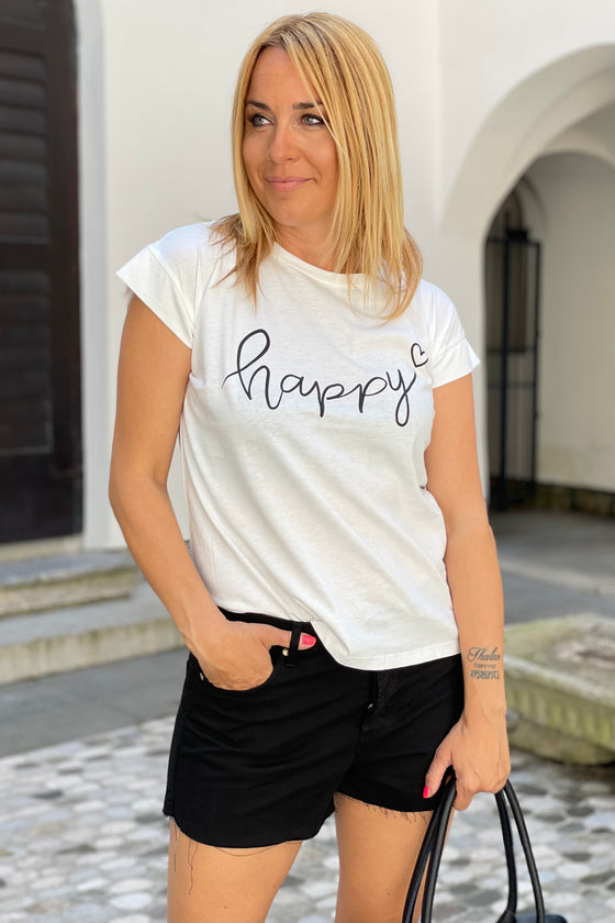 Bombažna Majica s potiskom Happy