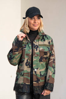  Bombažna Camo Jakna s čipkastim robom