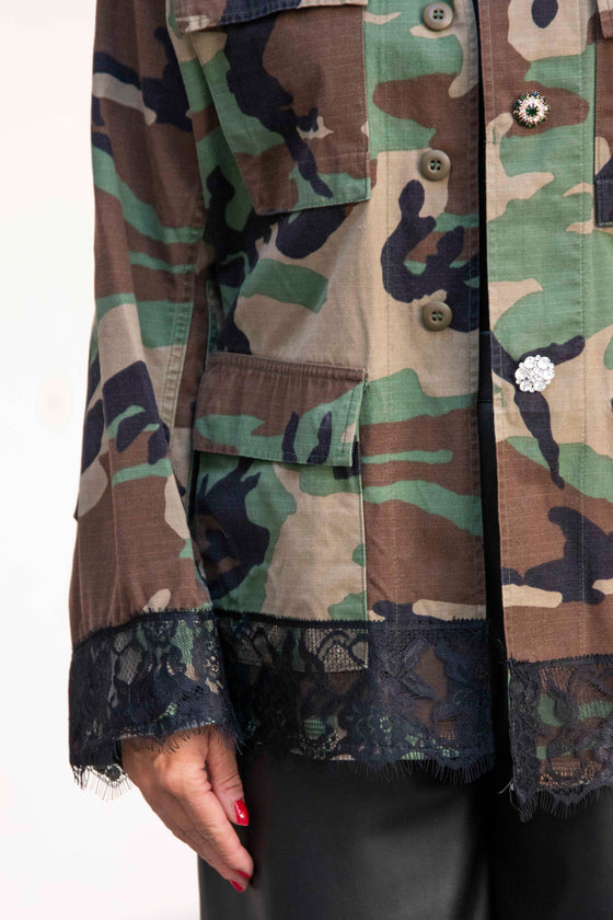 Bombažna Camo Jakna s čipkastim robom