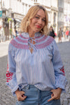 Črtasta Bluza z vezenimi detajli
