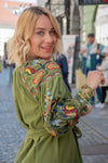 Boho olivno zelena Obleka z vezenino