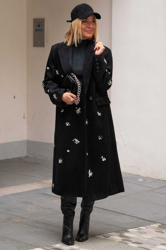 Eleganten Plašč z bleščečimi kristalčki