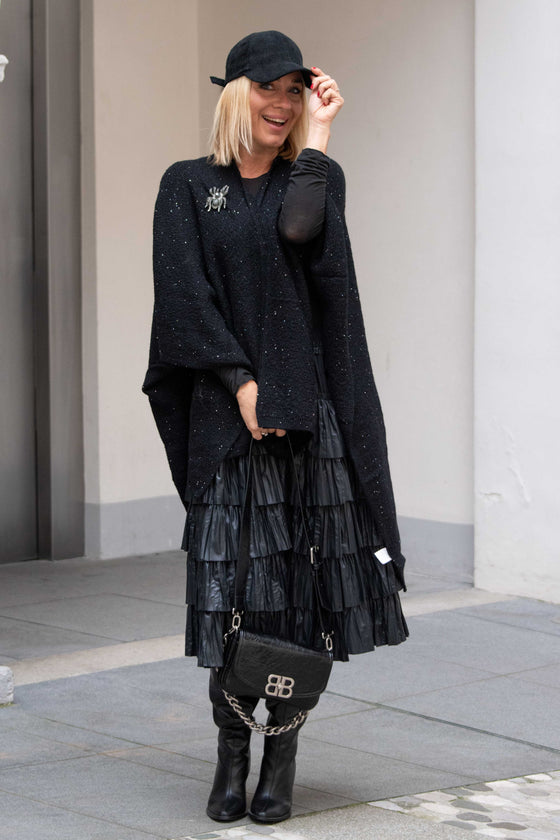 Črn Bleščeč Pončo