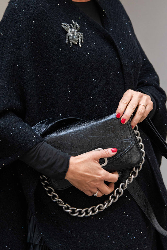 Črn Bleščeč Pončo