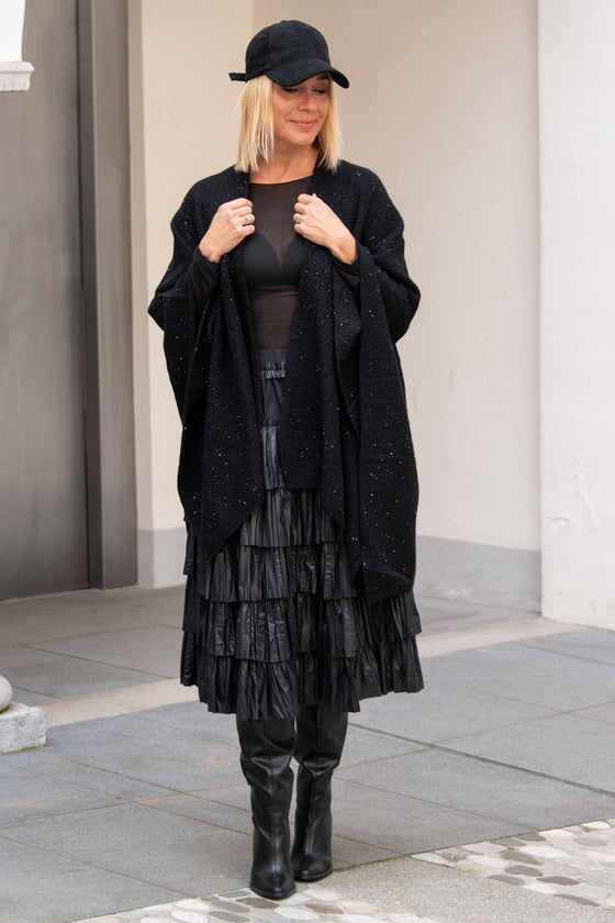 Črn Bleščeč Pončo