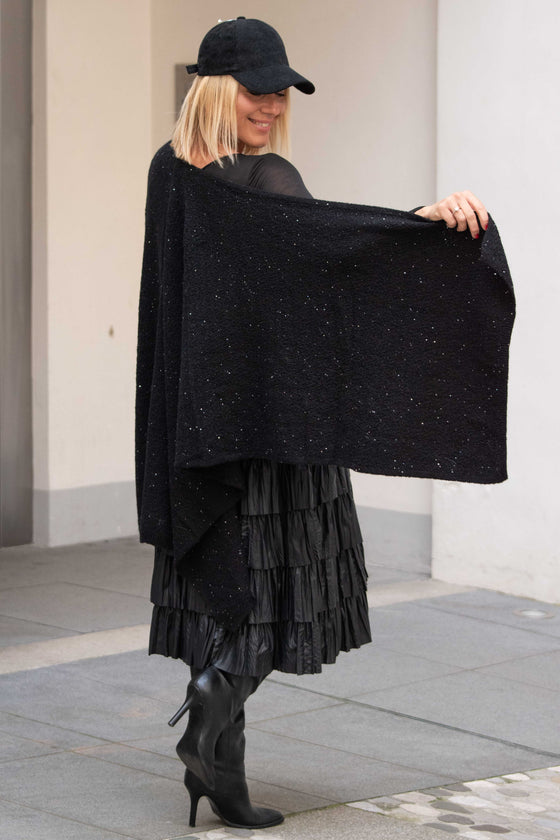 Črn Bleščeč Pončo