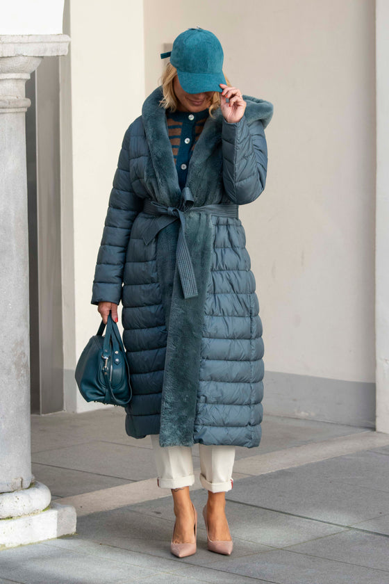 Padded jacket with tie belt in several colors