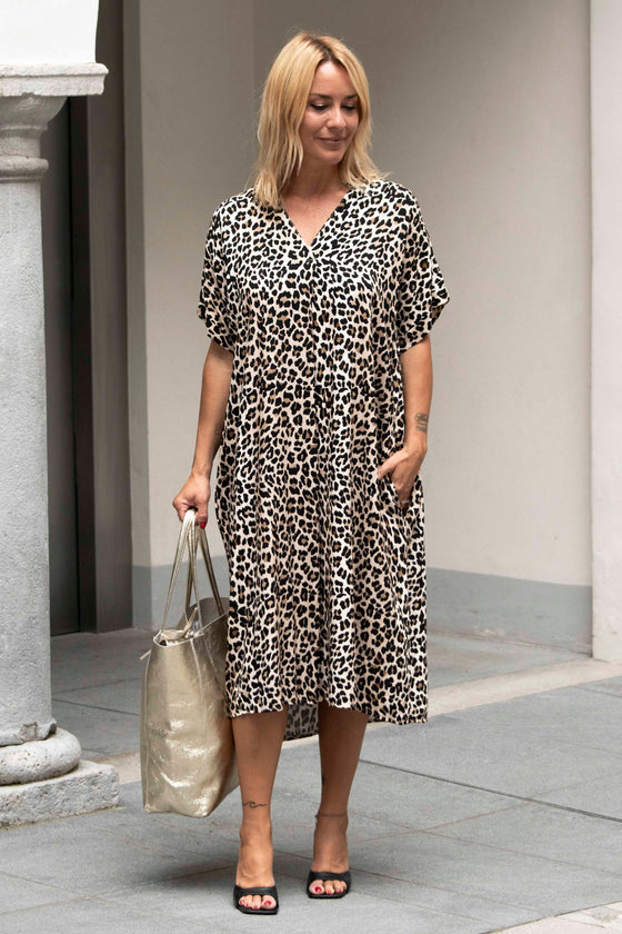 Viskozna Obleka z leopard vzorcem